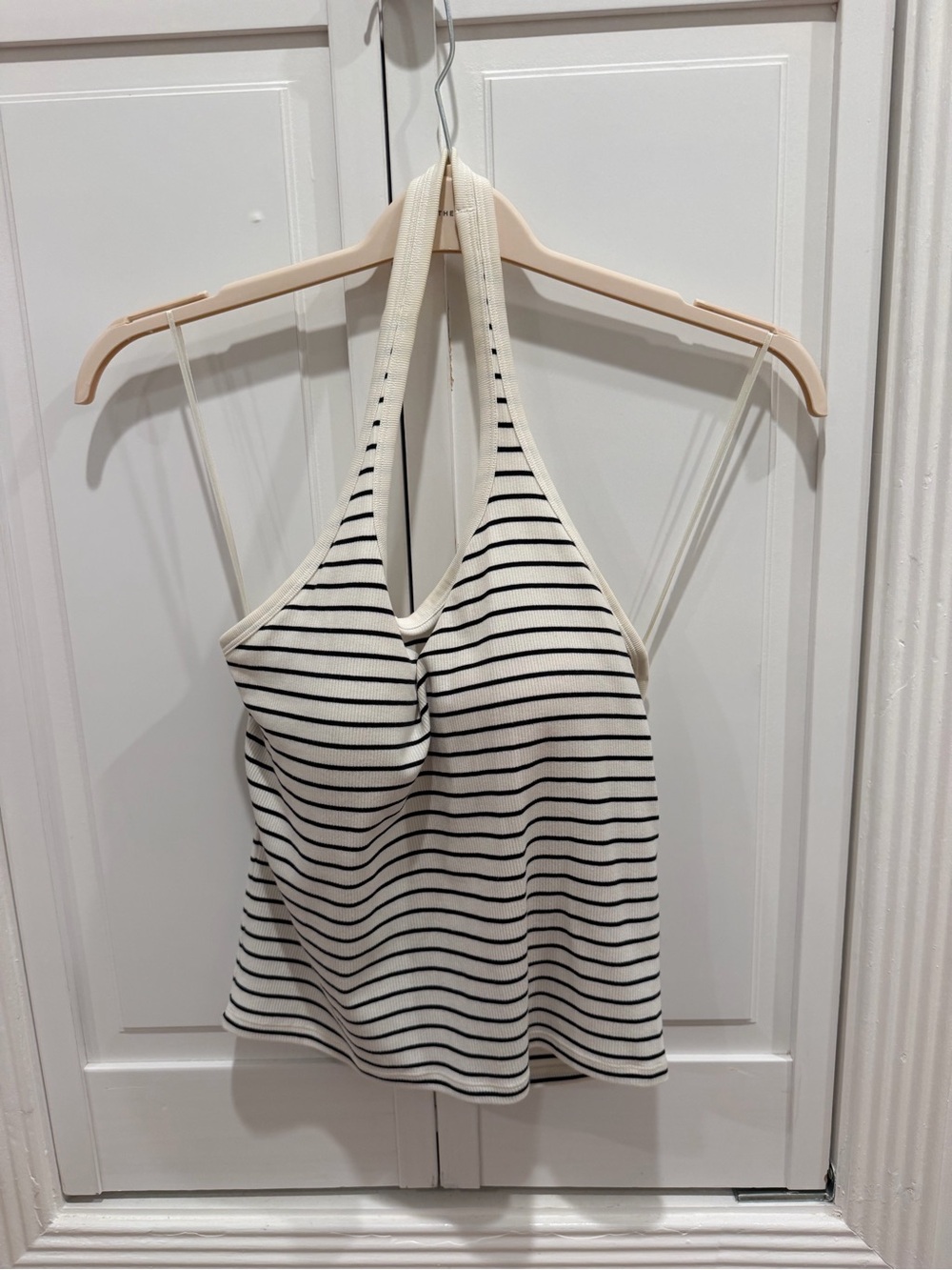 Uniqlo Cream Halter Tank with Black Stripes